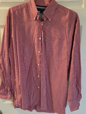 Tommy Hilfiger Red and White Vertical Stripe Button-Down Shirt